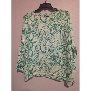 M Made In Italy Womens Green and White Paisley Knit Sweater Sz M